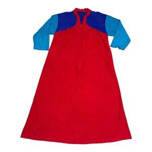 Vanity Fair Color Block Red Blue Robe Nightgown House Coat Vintage M Grandma